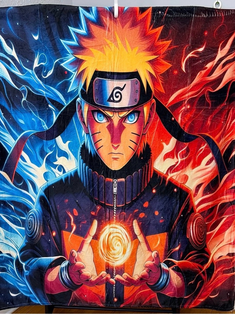 Naruto Graphic Throw Blanket - Blue and Red Anime Design